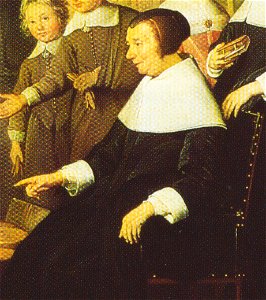 Maria van Pallaes - detail of Hendrick Bloemaert Uitdeling aan de armen door Maria van Pallaes 1657 (cropped)