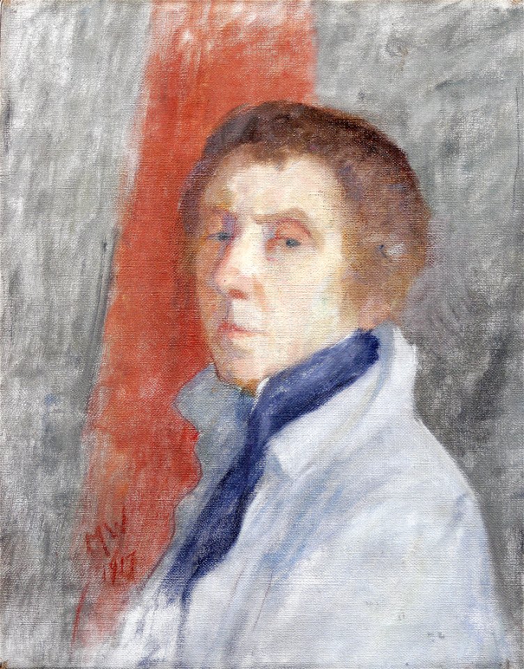 Maria Wiik - Self-Portrait (1917, red stripe)