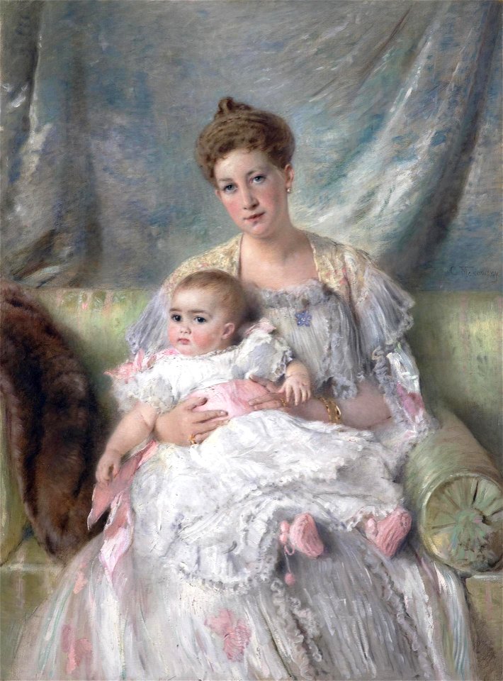 Maria Georgievna of Russia with daugher Nina by K.Makovskiy (c.1901-2, Hermitage)