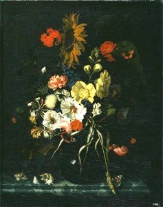 Maria van Oosterwijck - Boeket met zonnebloem in een glazen vaas met schelpen - Gal.-Nr. 1334 - Staatliche Kunstsammlungen Dresden