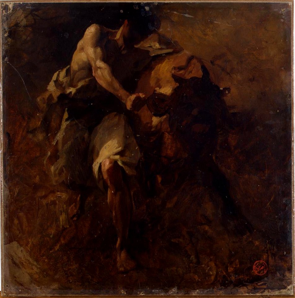 Mariano Fortuny y Marsal - A Sketch (Man Wrestling a Bull) - A182 - Hispanic Society of America