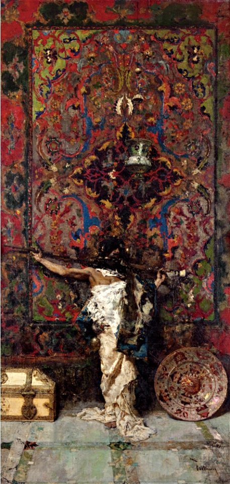 Mariano Fortuny - Arabe delante de un tapiz
