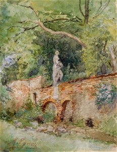 Marie Egner Ziegelbrücke mit einer Steinfigur Mödling 1899