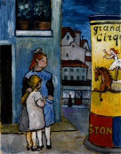 Marianne von Werefkin - Two Children in front of a Billboard for Grand Cirque. Free illustration for personal and commercial use.