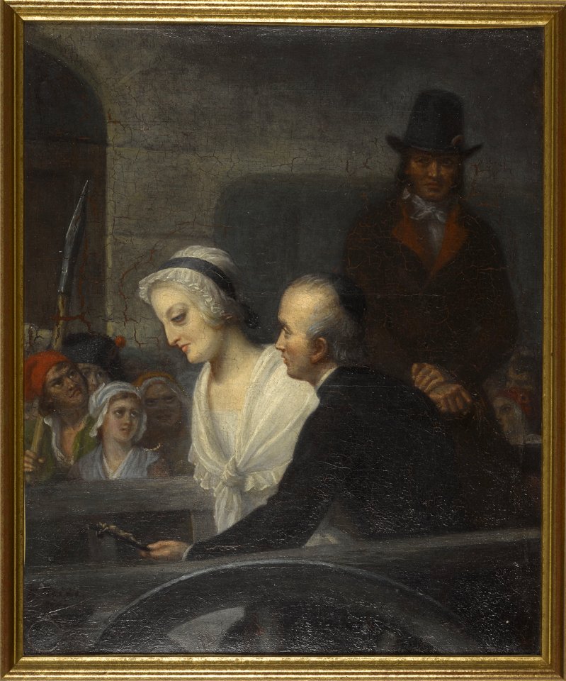 Marie-Antoinette assise dans une charrette, à côté de Girard, curé constitutionnel de Saint-Landry (bgw16 0732)
