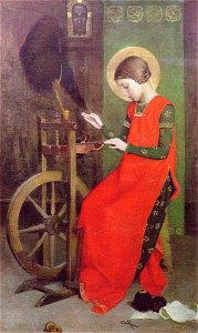 Marianne Stokes St Elizabeth of Hungary Spinning for the Poor. Free illustration for personal and commercial use.