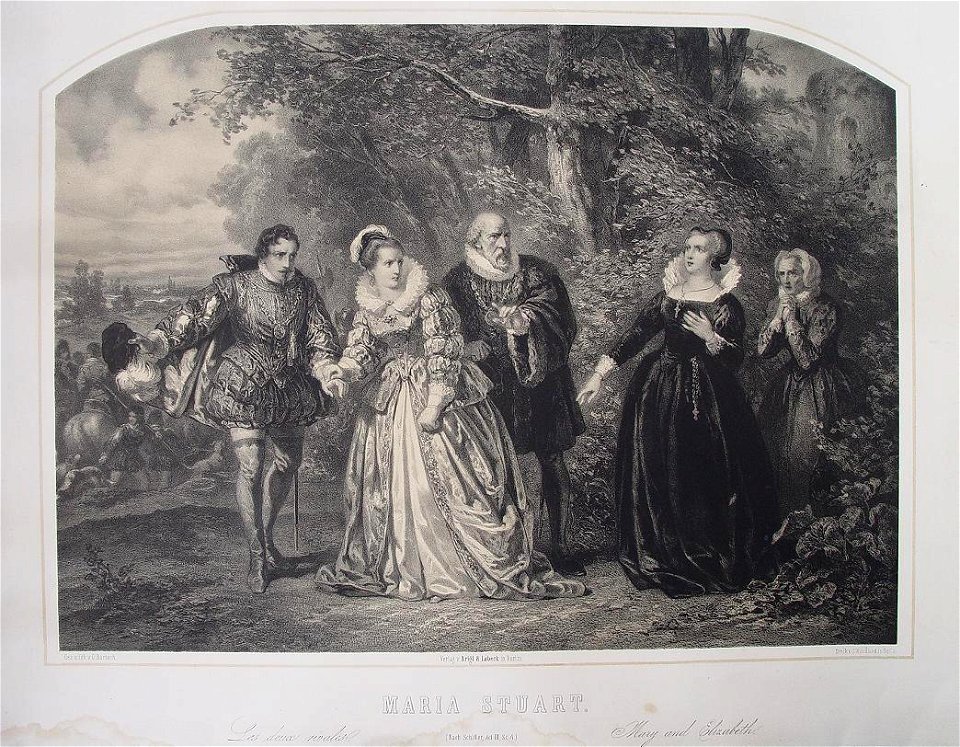 Maria Stuart - Kreidelithographie von Gustav Bartsch, c. 1860