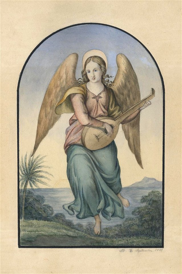 Marie Ellenrieder - Musizierender Engel in südlicher Landschaft, 1839