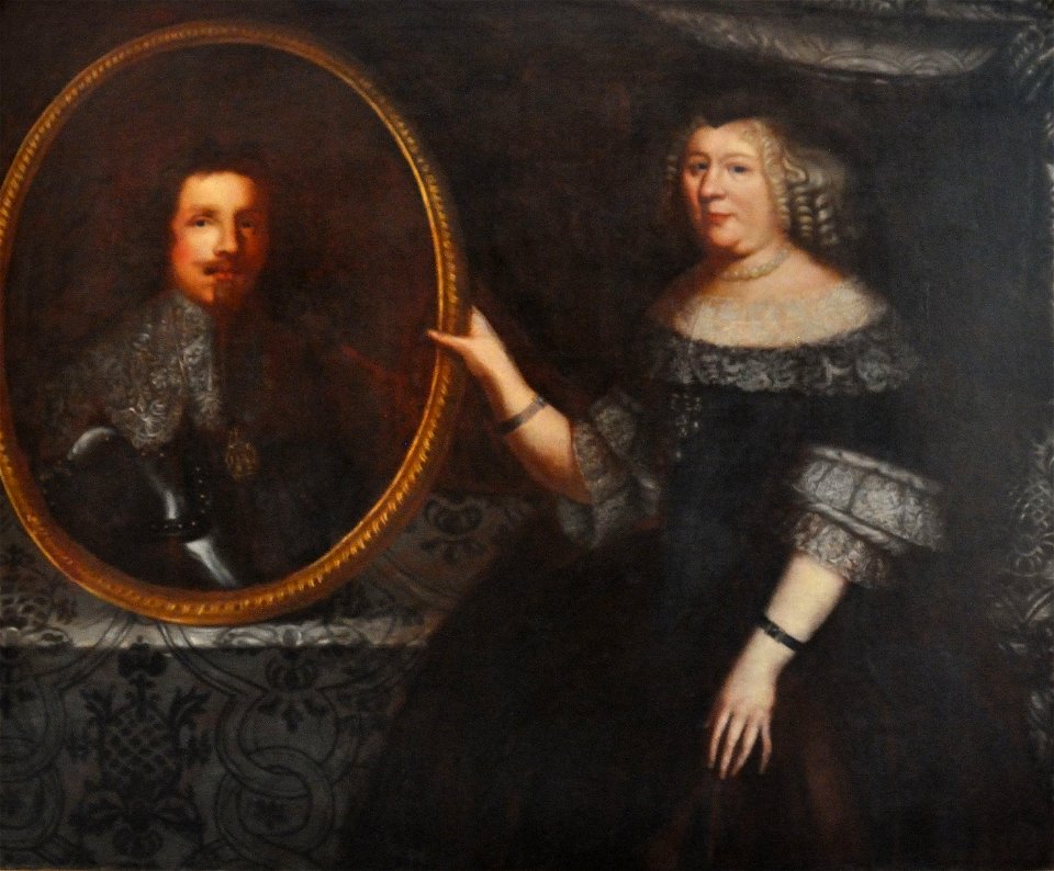 Marie de Bourbon princess of Carignano with a portrait of her deceased husband