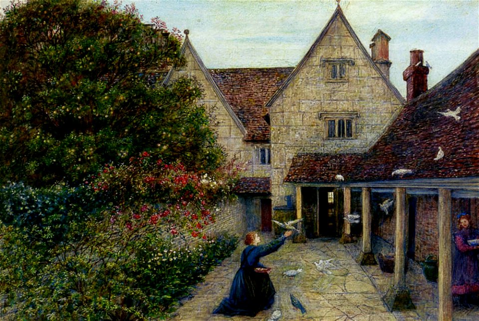 Marie Spartali Stillman - Feeding The Doves At Kelmscott Manor, Oxfordshire