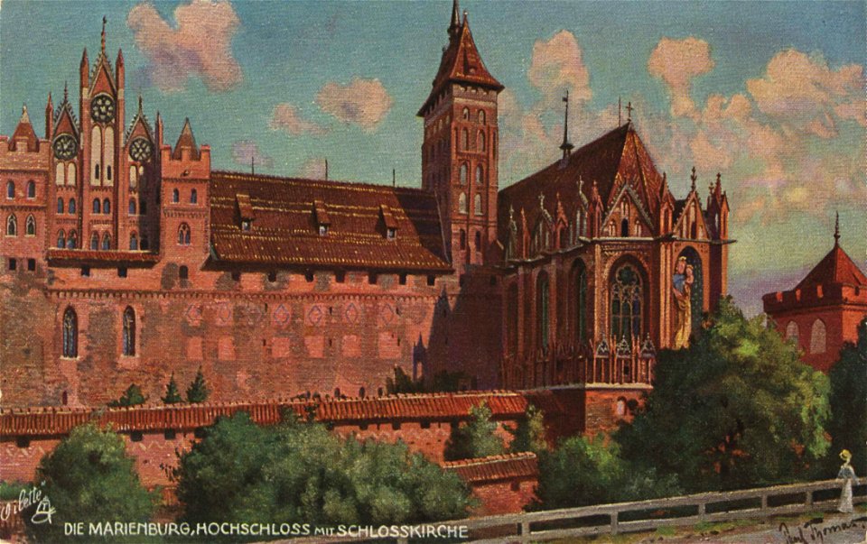 Marienburg, Westpreußen - Hochschloss mit Schlosskirche, Nogatseite (Zeno Ansichtskarten)