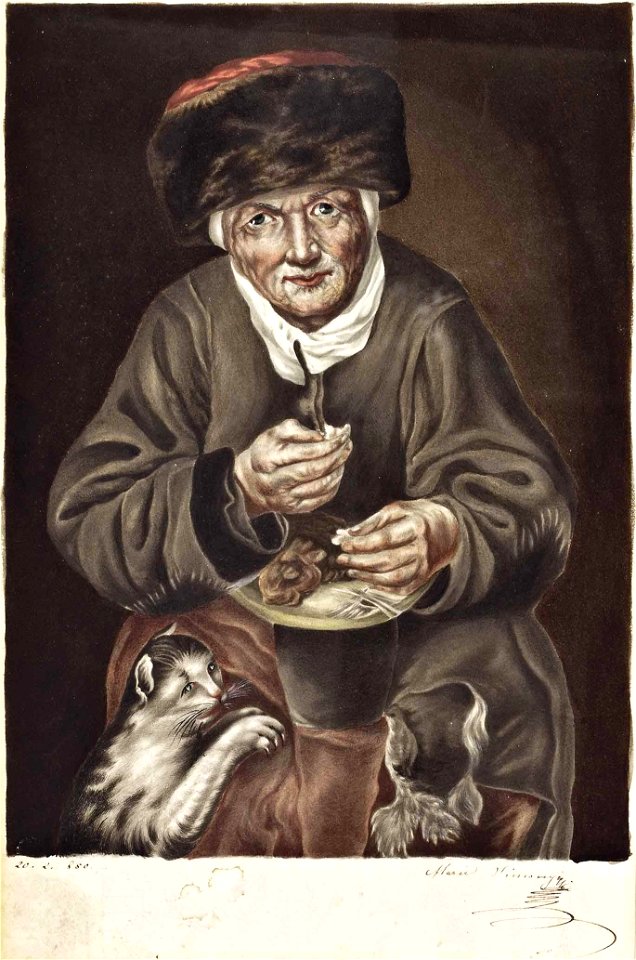 Marie Vimony Alte Frau füttert Katze 1850
