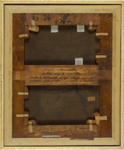 Marie-Antoinette assise dans une charrette, à côté de Girard, curé constitutionnel de Saint-Landry, châssis et revers de la toile (bgw16 0733)