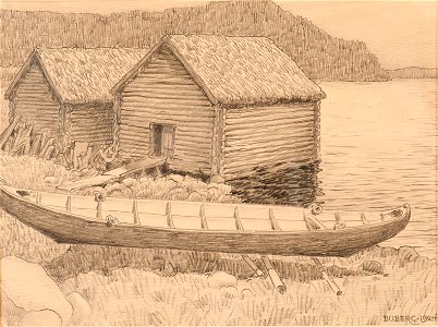 Marinmotiv-Fiskeläge, bruksbåt - Sjöhistoriska museet - S 0989