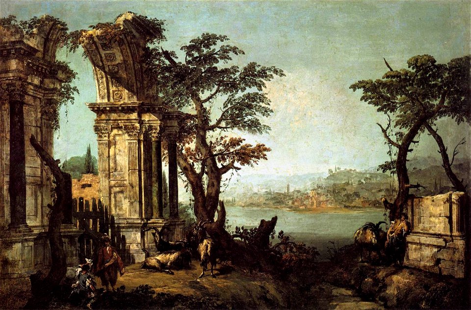 Michele Marieschi - Capriccio with Classical Arch and Goats - WGA14073