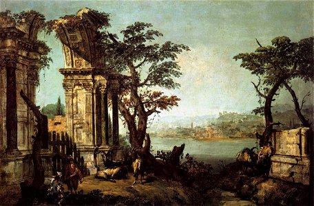 Michele Marieschi - Capriccio with Classical Arch and Goats - WGA14073