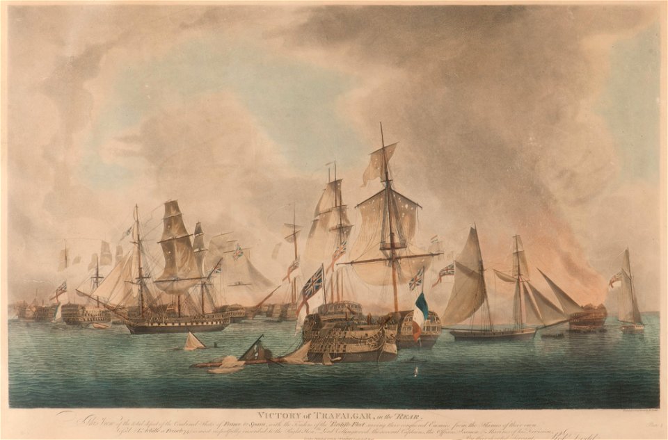 Marinmotiv-Franska och engelska skepp i slaget vid Trafalgar - Sjöhistoriska museet - S 1852