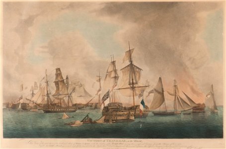 Marinmotiv-Franska och engelska skepp i slaget vid Trafalgar - Sjöhistoriska museet - S 1852
