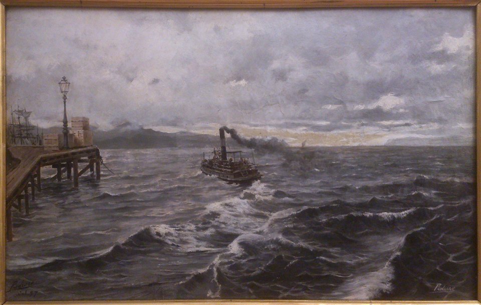 Marina, July 1897, 46 x 29 cm (light), oil painting by Mariano Pedrero