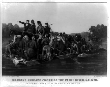 Marion's brigade crossing the Pedee River, S.C.. 1778. On their way to attack the British force under Tarleton LCCN2006691581