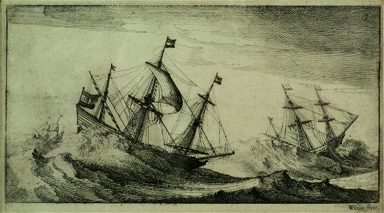 Marinmotiv-3-mastade 1600-tals segelfartyg - Sjöhistoriska museet - O 11970
