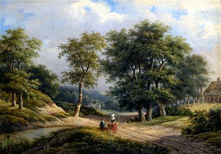 Marinus Adrianus Koekkoek (attr) Holländische Landschaft mit Bauernfamilie