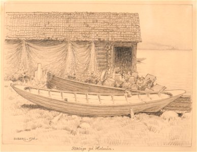 Marinmotiv-Fiskleläge, bruksbåtar, allmogebåtar - Sjöhistoriska museet - S 0998