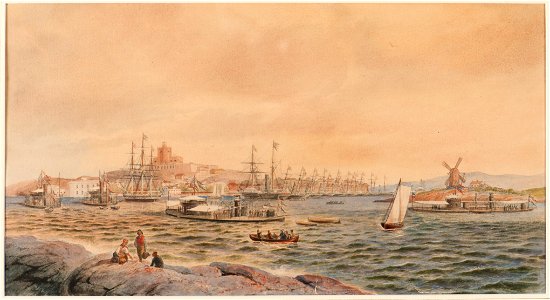 Marinmotiv-Svensk-Norska eskadern i Marstrands hamn 1872 - Sjöhistoriska museet - O 03991