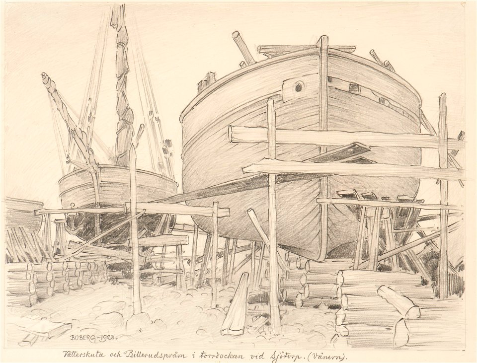 Marinmotiv-Vätterskuta och Billerudspråm - Sjöhistoriska museet - S 0975
