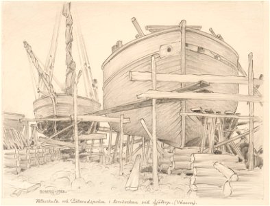 Marinmotiv-Vätterskuta och Billerudspråm - Sjöhistoriska museet - S 0975