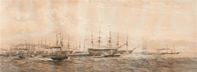 Marinmotiv-Engelsk flottrevy vid Spithead - Sjöhistoriska museet - O 04054