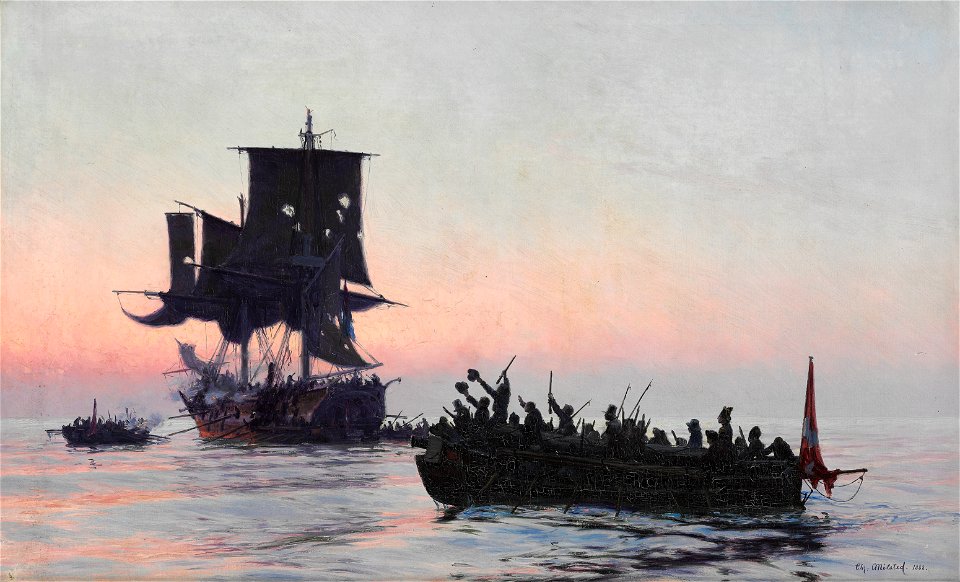 Christian Mølsted - Danish privateers intercepting an enemy vessel during the Napoleonic Wars (1888)
