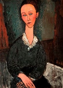 Amedeo Modigliani, 1917, Femme au col blanc, oil on canvas, 81 x 60.2 cm, Musée des Beaux-Arts de Grenoble. Free illustration for personal and commercial use.