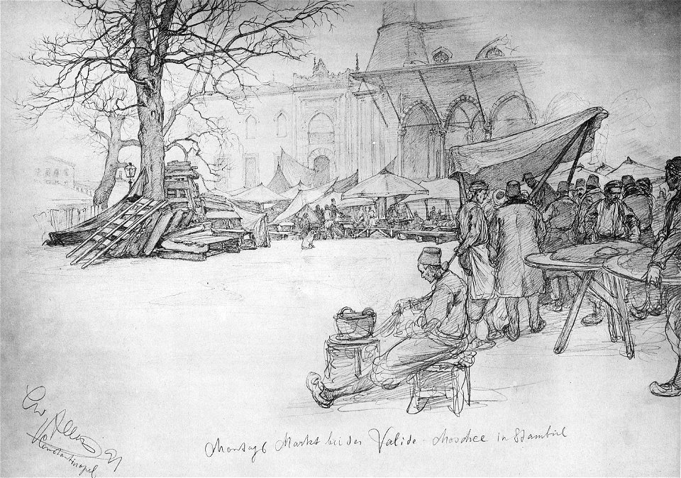 Monday market at the Yeni Valide mosque, 1891 in Istanbul