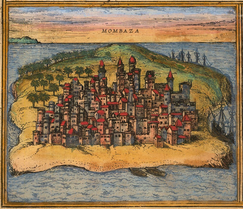 Mombasa - Ca. 1572 view of Aden and 3 other ports (cropped)