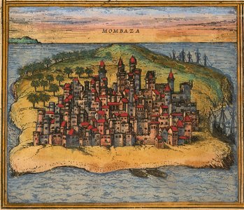 Mombasa - Ca. 1572 view of Aden and 3 other ports (cropped)