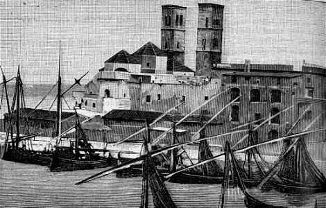 Molfetta – Cattedrale vecchia, vista dal porto (xilografia)