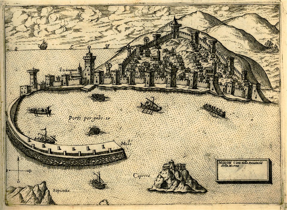 Modon Città nella Provincia della Morea - Camocio Giovanni Francesco - 1574