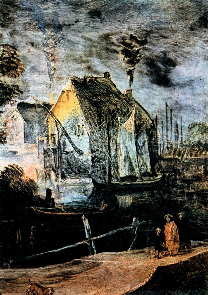 Joos de Momper (II) - Village at Full Moon (detail) - WGA16139