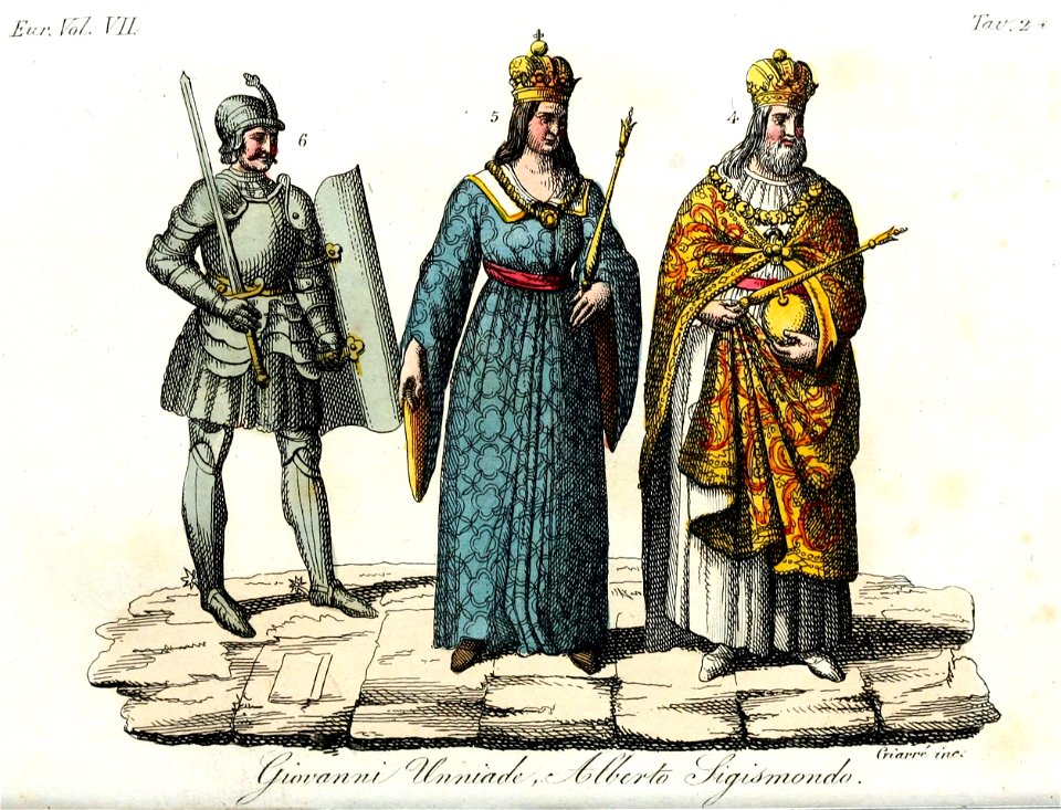 Monarchs of Hungary, Albert, Janos, Sigismund, Illustration for Il costume antico e moderno by Giulio Ferrario 1831 (3)