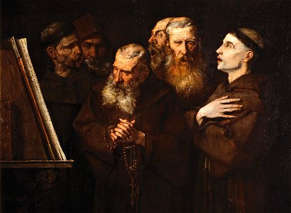 Monjes cantando frente a un facistol