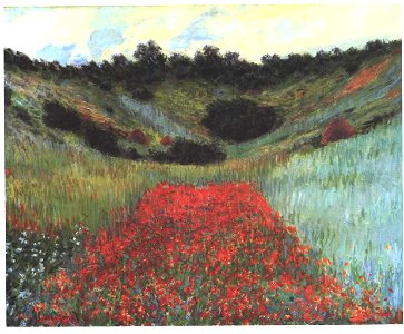 Monet - Mohnblumenfeld in einem Tal bei Giverny. Free illustration for personal and commercial use.