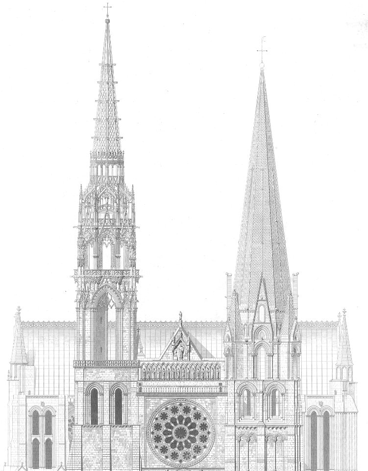 Monografie de la Cathedrale de Chartres - 04 Facade occidentale - Gravure (cropped)