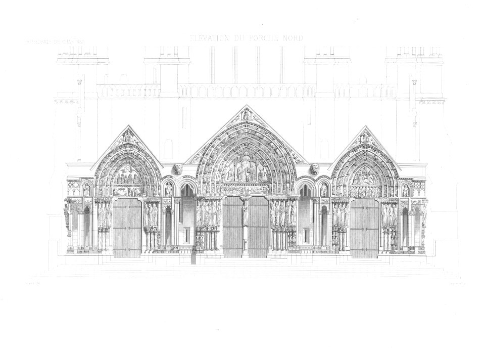 Monografie de la Cathedrale de Chartres - 19 Porche du Nord elevation - Gravure de trait