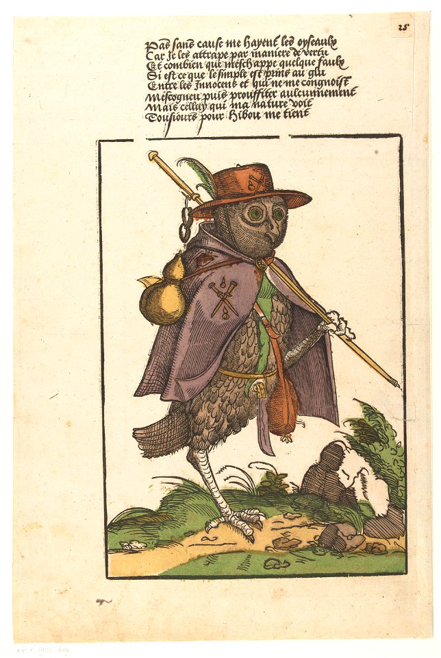 Uil uitgedost als pelgrim Rijksmuseum Amsterdam RP-P-1933-609