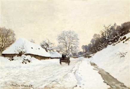 Monet, A Cart on the Snowy Road at Honfleur (1865 or 1867). Free illustration for personal and commercial use.