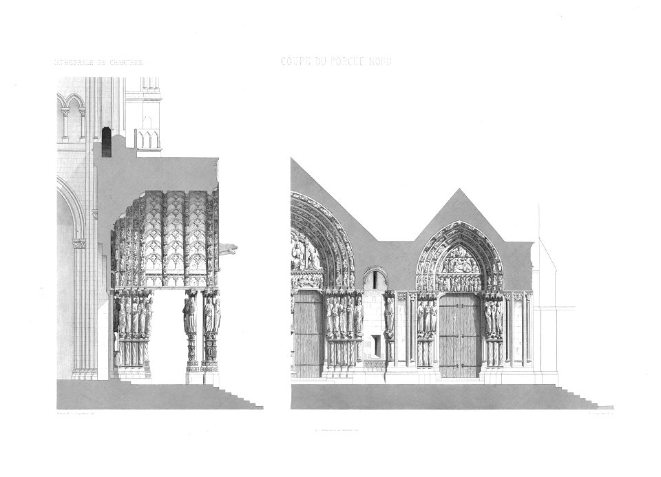 Monografie de la Cathedrale de Chartres - 18 Porche du Nord Coupe - Gravure