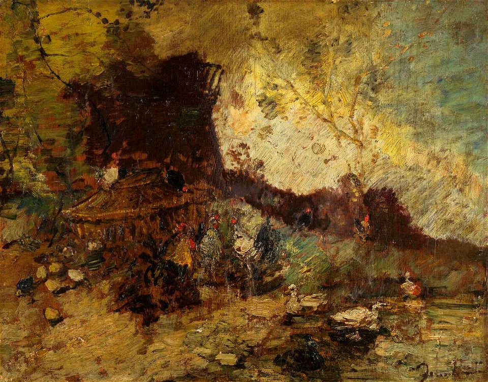 Monticelli - Pluimvee bij de ruïne van een molen, c. 1870 - 1873, KM 111.272