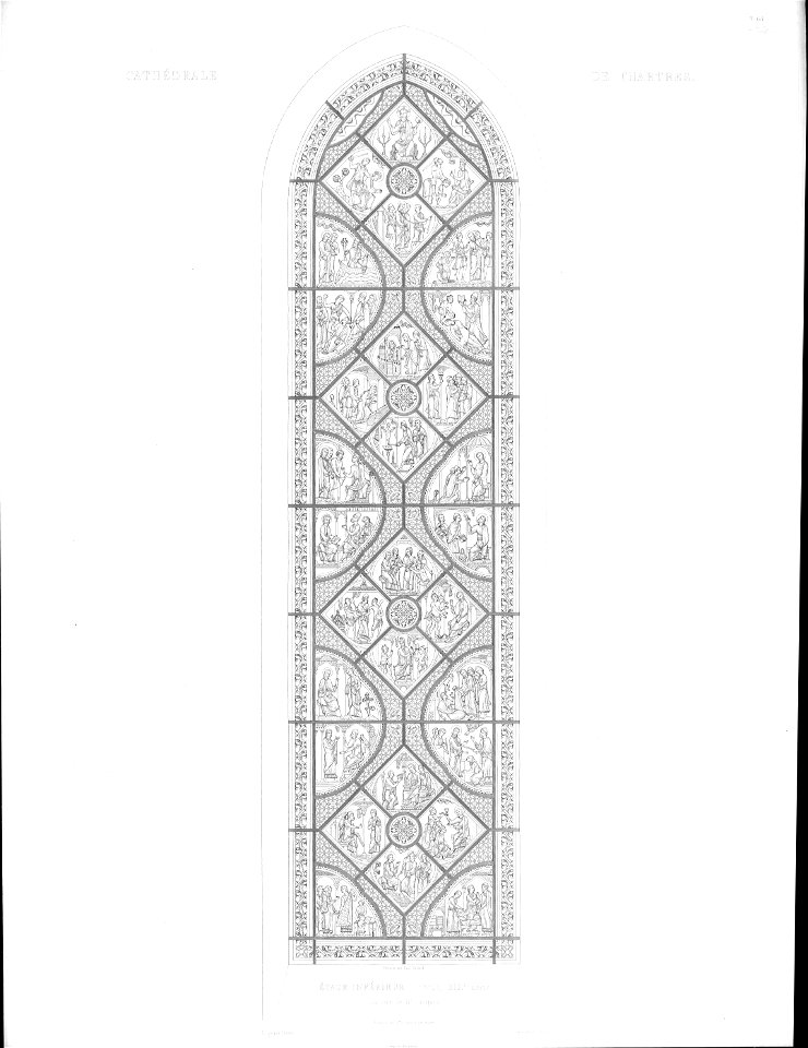 Monografie de la Cathedrale de Chartres - Atlas - Vitrail de St. Jaques - Gravure en traites. Jaques