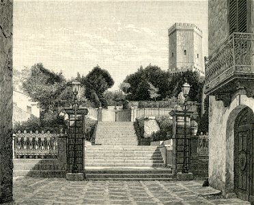 Monte San Giuliano torri del Balio e giardino xilografia di Barberis 1892